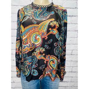 J. Crew Womens Multicolor Bold Paisley Silk Twill Long Sleeve Blouse Top Size 10